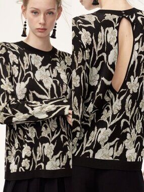 ARITZIA LITTLE MOON Iris Floral Sweater Top Open Keyhole Back Medium Whimsygoth